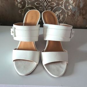 Nine West, Size 8, White wedge sandals with buckle